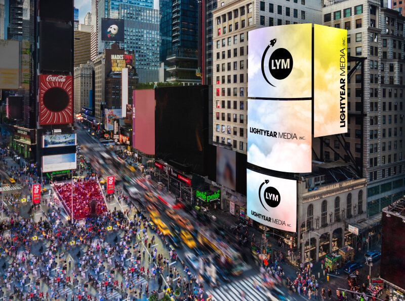 The Lightyear Media screens in Times Square above the Express store